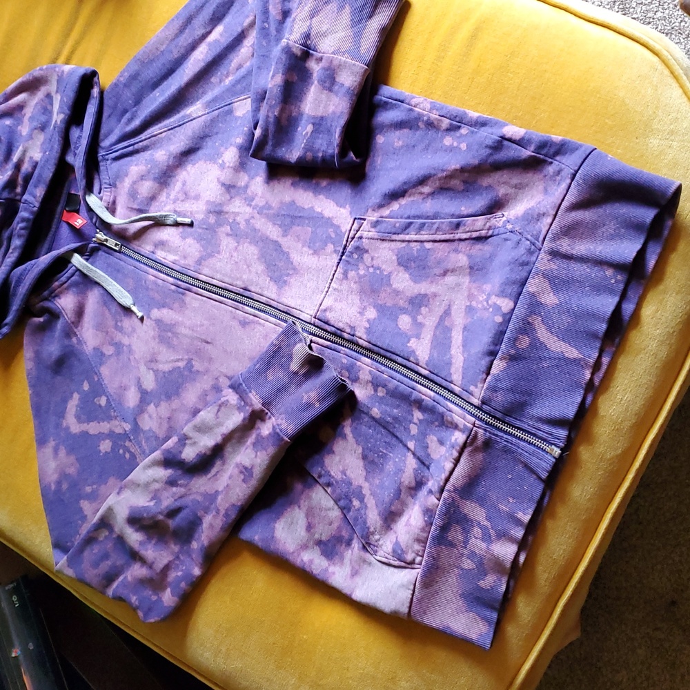 Bleach Dyed Zip-Up Hoodie Purple, Pink, Bleach Women's Large